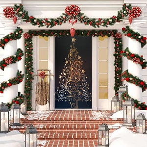 Golden Christmas Tree Door Decoration Christmas Door Covers Outdoor Christmas Decorations Front Door Decor Door Cover Home Decor image 3