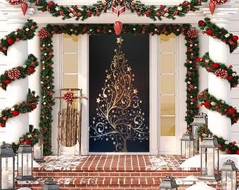 DECOR DE NOEL Housse de Porte Noel Elastique, Couverture de Porte Noel élastique, Décoration de Porte d'entrée , Bannière de Porte - Maison