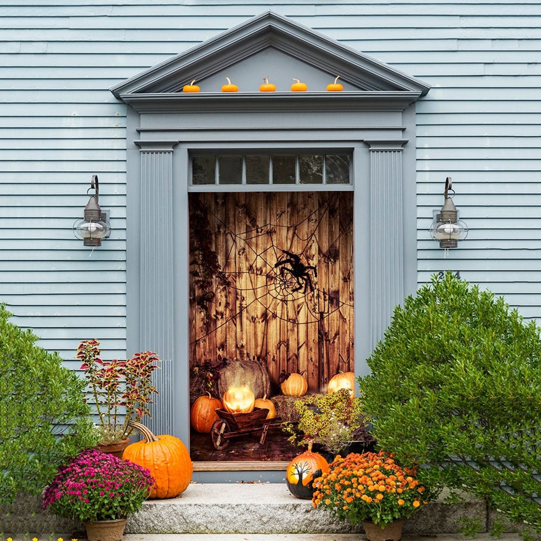  With Pumpkins Door Cover Halloween Decor Door Covers Halloween Door