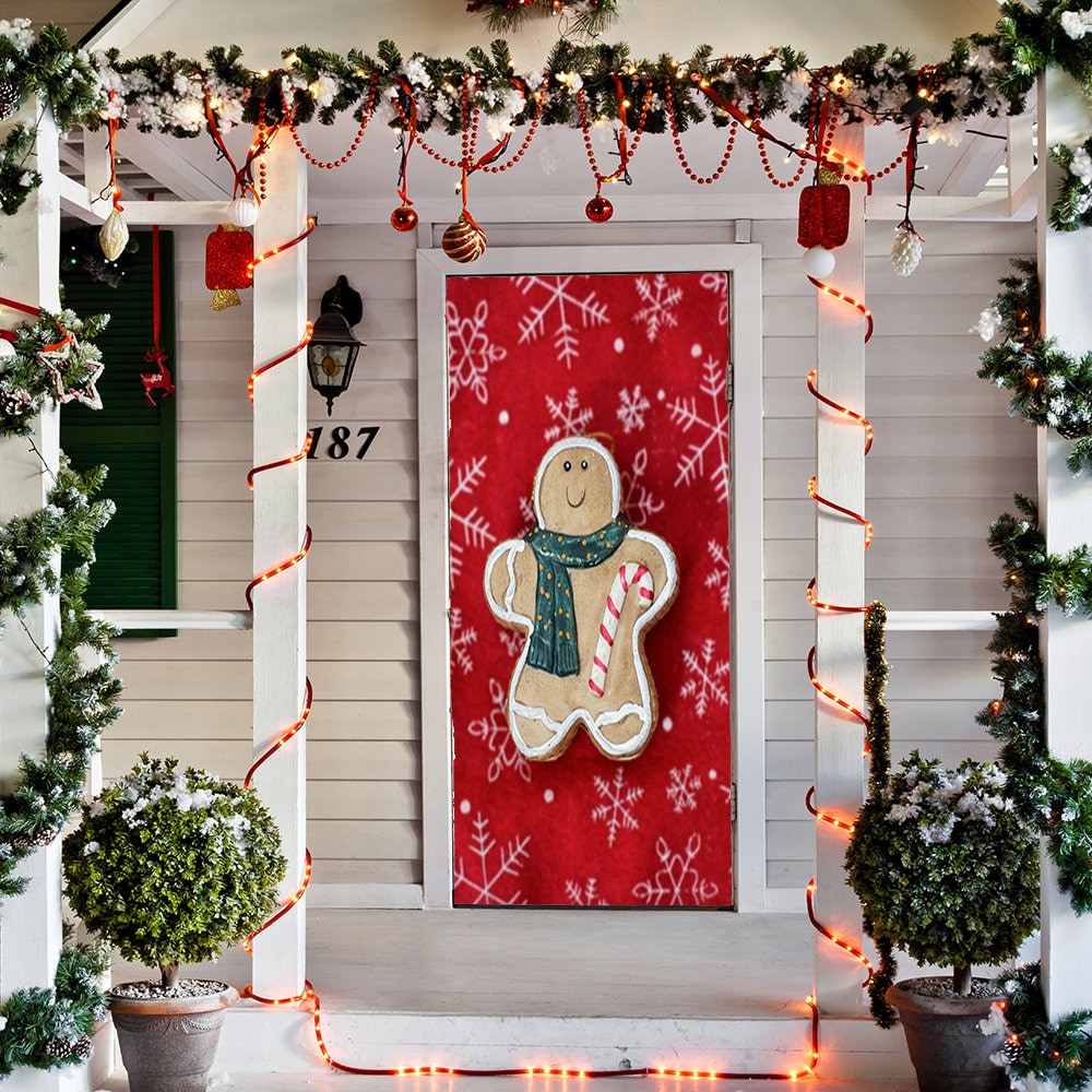 Cubierta de la puerta del hombre de pan de jengibre Cubierta de la puerta  de Navidad Decoraciones navideñas al aire libre Decoración de la puerta  principal Cubierta de la puerta Decoración de