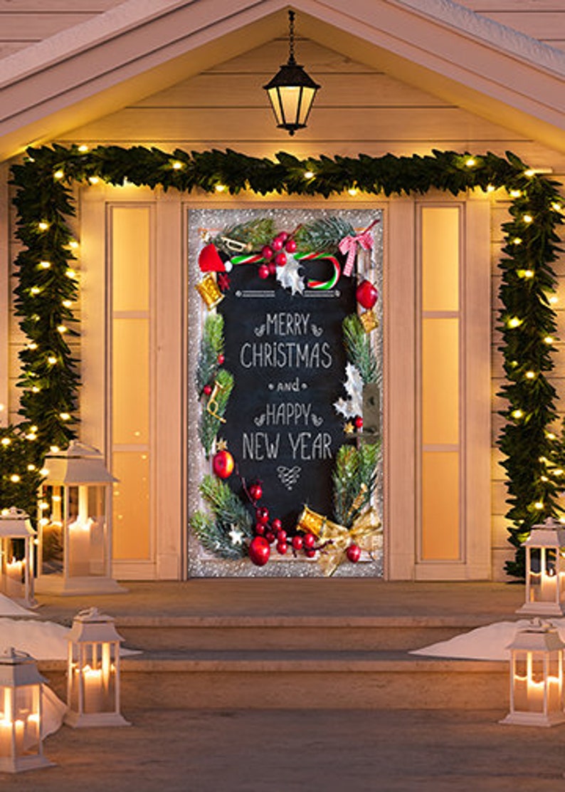 Neues Türdekorationtür Glückliches Outdoor Weihnachten