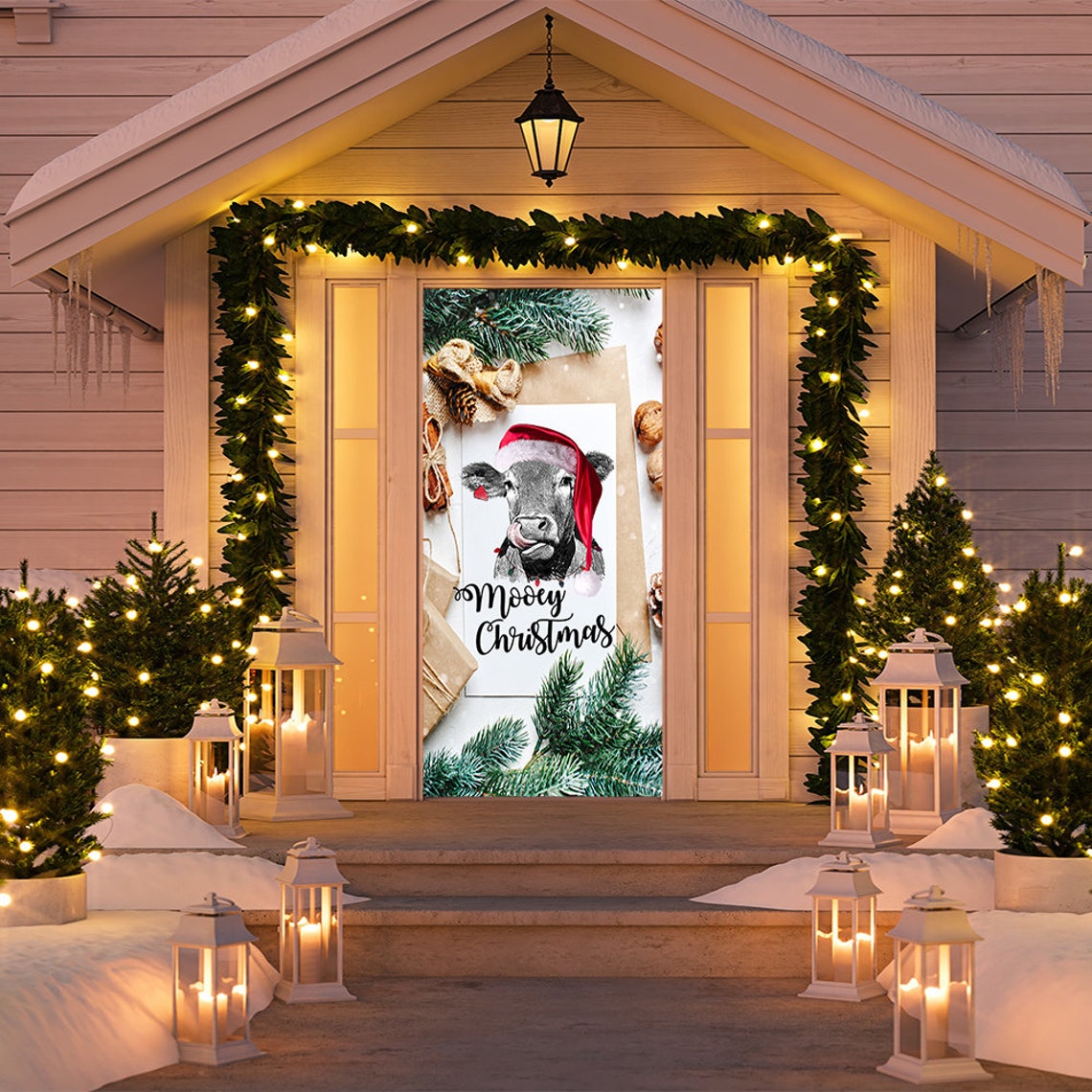 Mooey Christmas Door Cover Christmas Cow Christmas Door Etsy