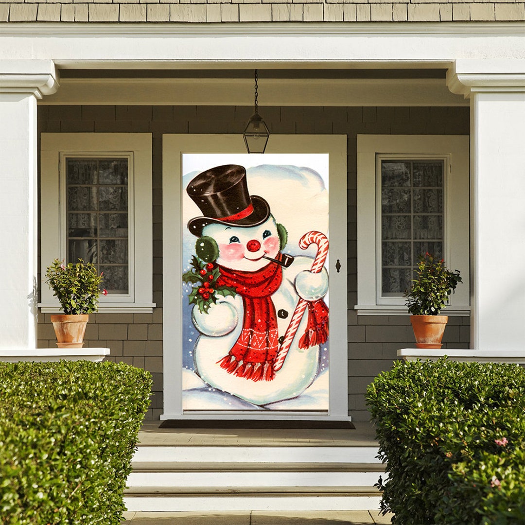 Old Fashioned Snowman Door Cover Christmas Door Covers Etsy 日本