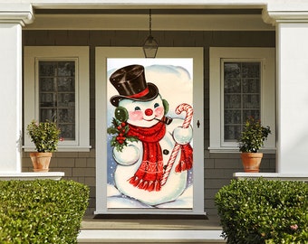 Old Fashioned Snowman Door Cover - Christmas Door Covers - Snowman Decorations - Vintage Outdoor Christmas Decorations - Holiday Door Covers