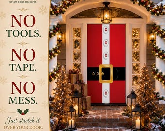 Santa's Belt Christmas Door Cover | Washable Fabric Holiday Decor | Christmas Front Door Decor | Christmas Door Decor