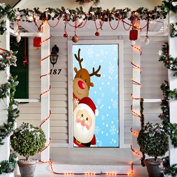 Decoración de puertas de Papá Noel y Reno Cubierta de puerta - Etsy España