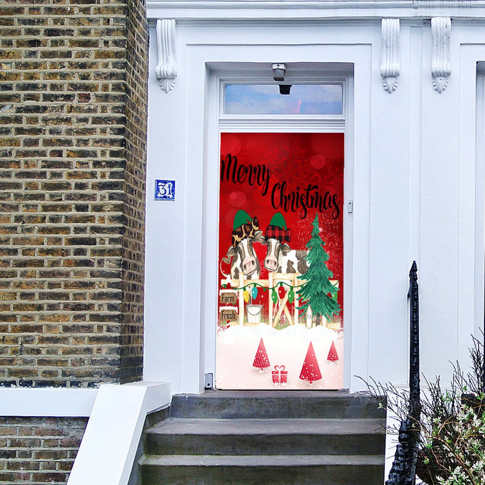 Merry Xmas Cows Door Cover Christmas Door Covers Vintage Etsy