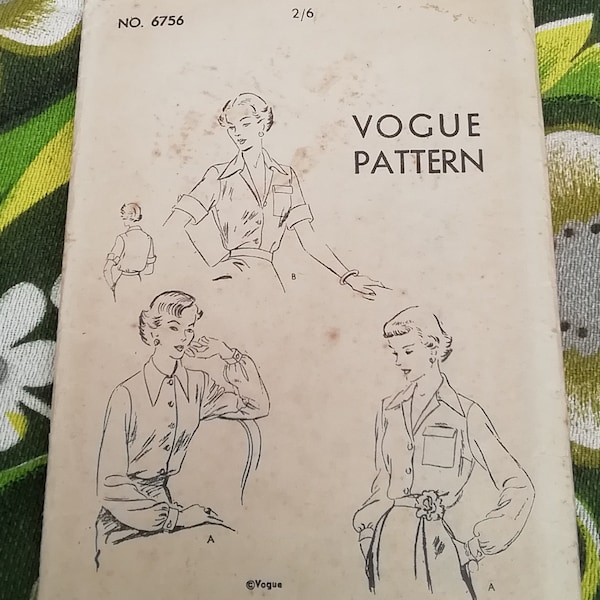 1953 vogue sewing pattern for a ladies blouse size 40 bust