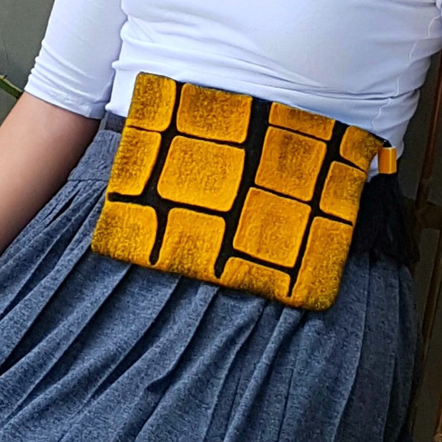Belt Hip Bag OOAK Felted Mustard Yellow Small Bag Unique Festival Bag