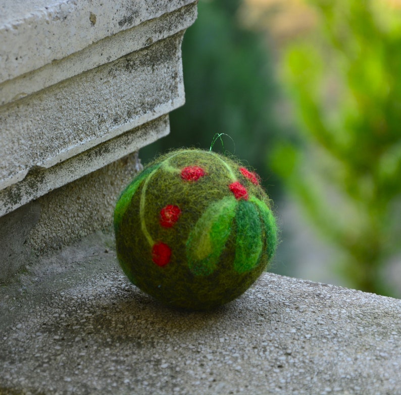 Christmas tree felt ornament set of 2, Handmade hanging decoration, shiny wool felted balls, small christmas gift image 9