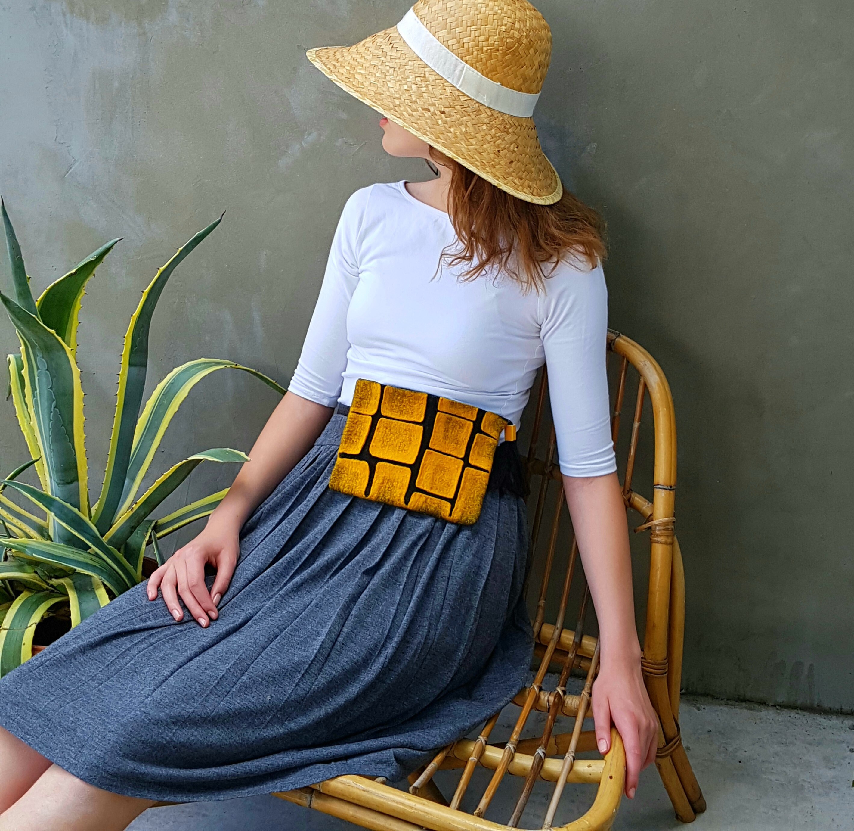 Belt Hip Bag OOAK Felted Mustard Yellow Small Bag Unique Festival Bag