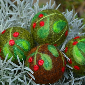 Christmas tree felt ornament set of 2, Handmade hanging decoration, shiny wool felted balls, small christmas gift image 7