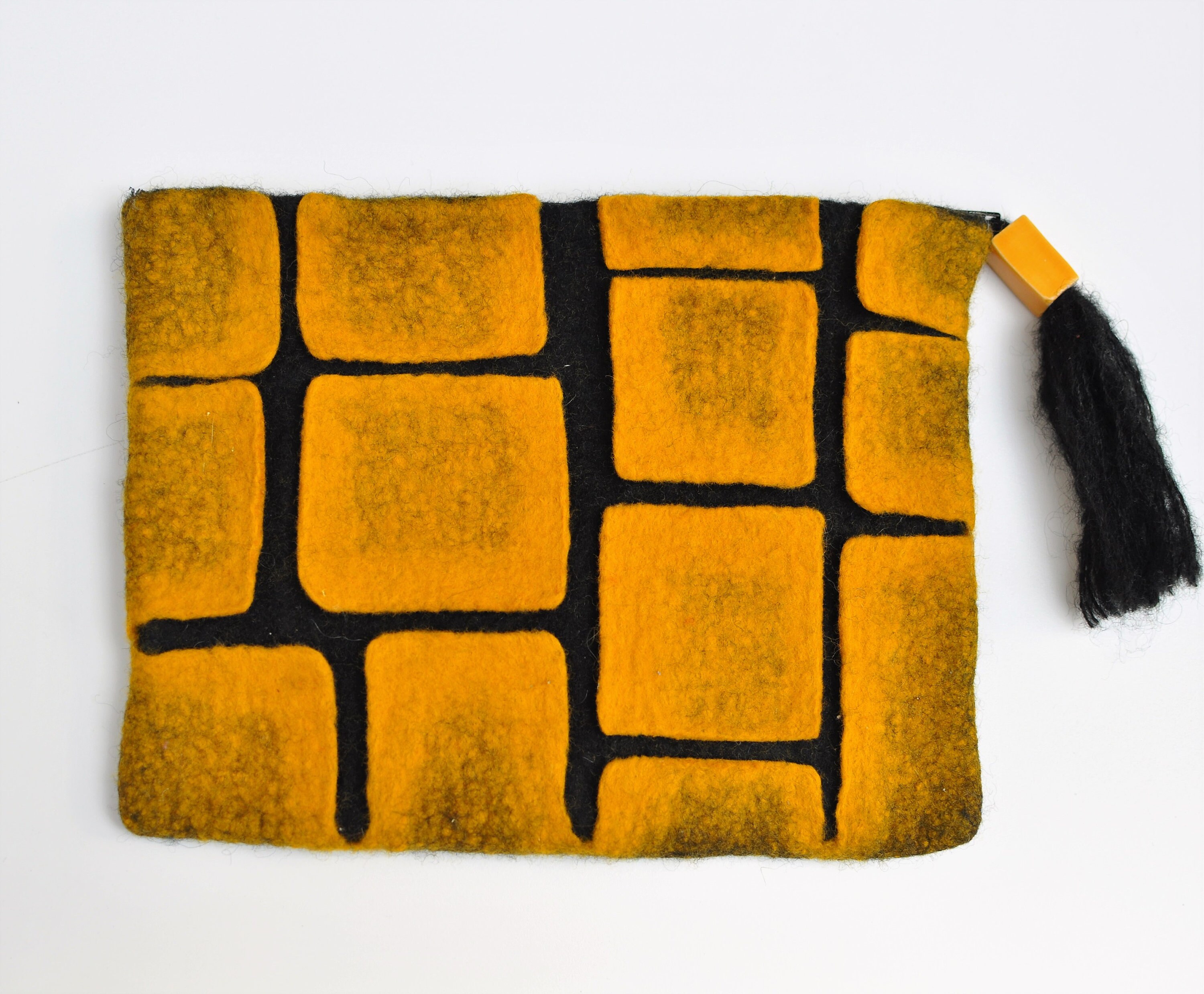 Belt Hip Bag OOAK Felted Mustard Yellow Small Bag Unique Festival Bag