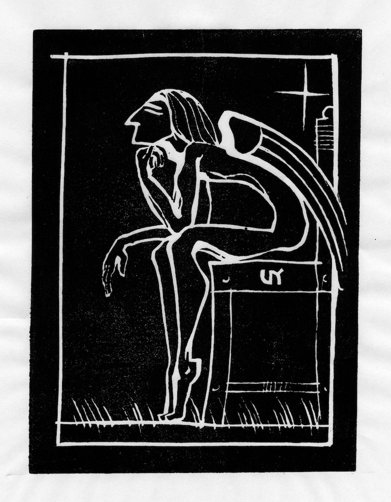 Angel Linocut Print - Etsy