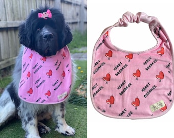 Heart Breaker Pink bib Giant big Dog drool Bib Reversible Newfoundland newfie Newfy bernese mountain dog Saint Bernard