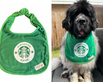 I love puppuccino dog bib Giant big Dog drool Bib Reversible Newfoundland newfie Newfy bernese mountain dog Saint Bernard