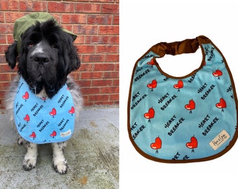 Heart Breaker Blue bib Giant big Dog drool Bib Reversible Newfoundland newfie Newfy bernese mountain dog Saint Bernard