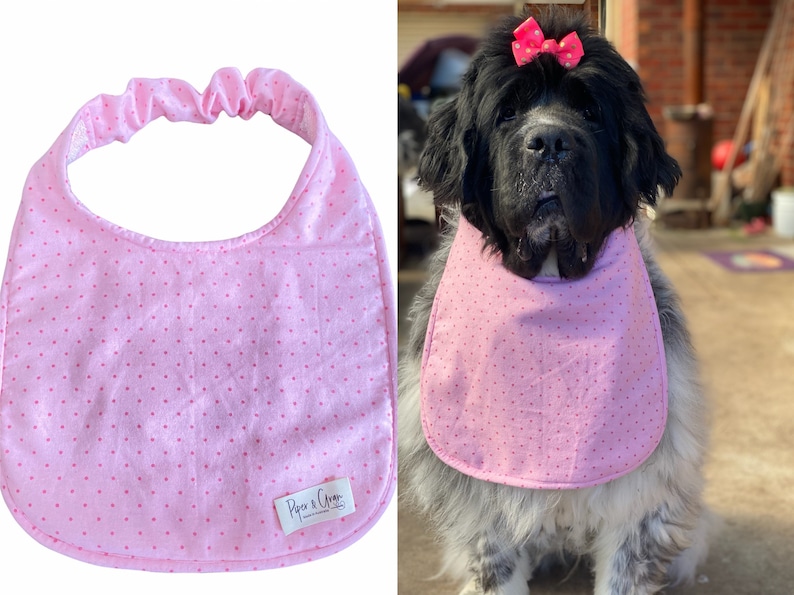 Pink polka dog drool bib slobber dog bib Giant big Dog drool Bib Reversible Newfoundland newfie Newfy bernese mountain dog Saint Bernard image 1