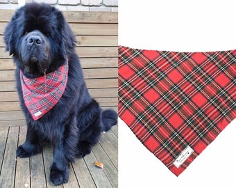 Dog Bandana Bib plaid neckerchief Giant Newfoundland newfie Newfy bernese mountain dog Saint Bernard Red,black tartan Check bandana