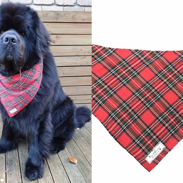 Bandana pour chien Foulard à carreaux Newfie géant de Terre-Neuve Newfy bouvier bernois Saint Bernard Rouge, tartan noir Check bandana