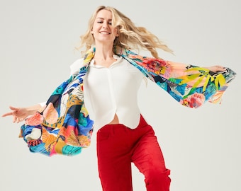 Cheerful summer scarf – artistic floral pattern – cotton – high quality, super soft