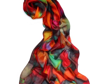 Elegante pañuelo de seda para mujer - 100% seda - estampado floral - tonos rojos - alta calidad, súper suave