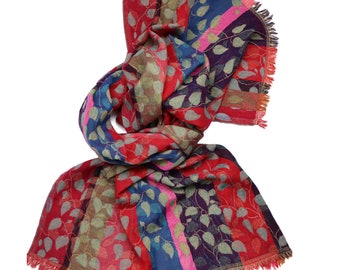 Women's winter scarf - 100% merino wool - jacquard - floral pattern - high quality, super soft