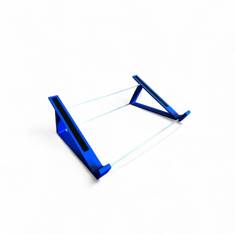 3D printed Pioneer XDJ RX2 / RX3 DJ Controller 30 degree stand by Cold Earth Industries in blue, on a white background