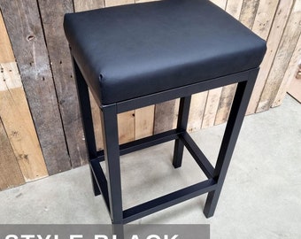 Genuine Leather Stool with Steel Frame, Optional bar or counter height  (b) - FP