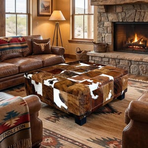 Patchwork Echtes Rindsleder Ottomane Couchtisch, Hocker Ottomane Fußhocker, Rustikale Wohnzimmer Dekoration, Handgefertigte Möbel - FO