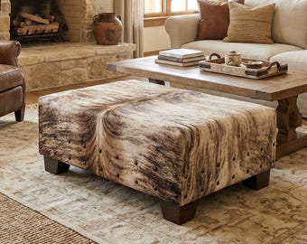 Genuine cowhide ottoman / cowhide footstool, handmade - FREE U.S shipping - FO