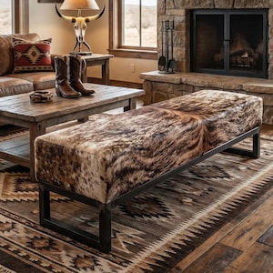 Genuine Cowhide & Steel Bench For Entryway or bedroom - FB