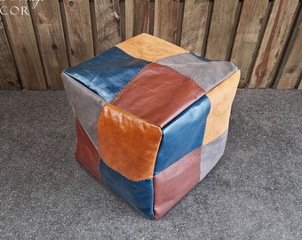 Genuine leather foot stool / beanbag / pouf - Handmade - In stock and ready to ship