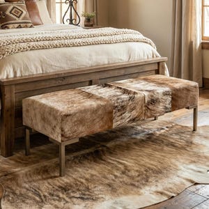 Genuine Cowhide Upholstered Bedroom Bench, End of Bed Bench, Entryway Bench, Modern Bed Bench - LFB70