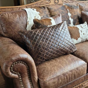 Housse de coussin en cuir faite main | Cuir de noyer véritable point losanges | Différentes tailles