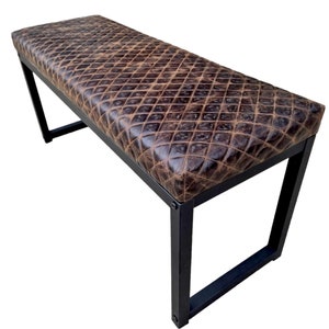 Diamond Stitched Leather and steel bench - Matte black frame with a choice of 3 leathers (b) - FPB