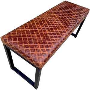 Diamond Stitched Leather and steel bench - Matte black frame with a choice of 3 leathers (b) - FPB