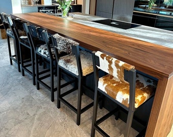 Genuine Cowhide Counter Stool with Back Support | Customizable Bar Stool | Modern Steel Frame Seating - FPBK