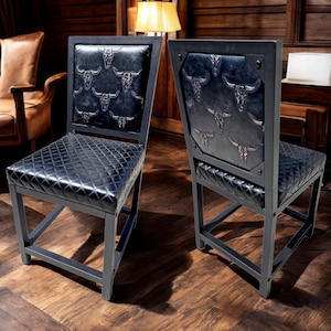 Western style Genuine Leather Dining Chair With diamond Stitched Seat - FPDC
