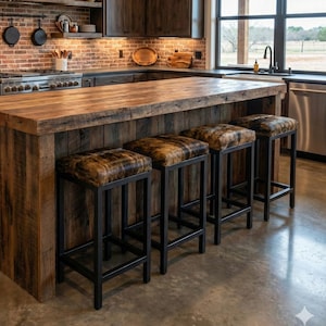 Handmade genuine cowhide and steel counter stools / cowhide bar stools - Various seat heights | Sold INDIVIDUALLY (V2) - FP