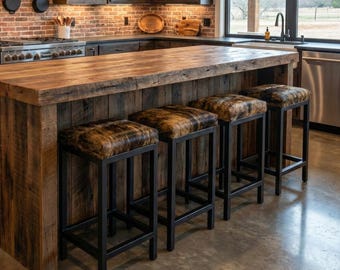 Handmade genuine cowhide and steel counter stools / cowhide bar stools - Various seat heights | Sold INDIVIDUALLY (V2) - FP