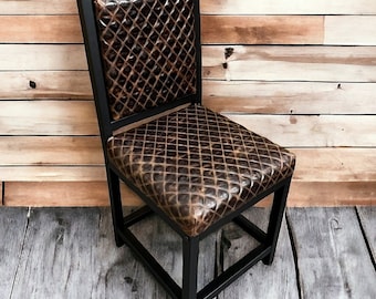 Diamantgestikte lederen eetkamerstoel, gestoffeerde accentstoel, moderne stoelen, elegante stoel, eetkamerstoel - FPDC
