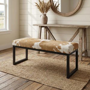 Cowhide Entryway Bench | Modern Steel Frame - FPB
