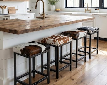 Cowhide Counter Stools, Western Bar Seating, Cowhide Kitchen Stools, Rustic Home Decor - FP