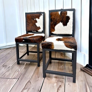 Silla de comedor de piel de vaca auténtica, sillas de cocina, juego de sillas decorativas, asientos de mesa de comedor, decoración rústica - FPDC