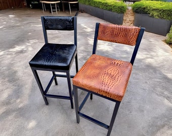 Crocodile leather counter stool | Cowhide leather with crocodile look embossed texture counter stool with back (priced per stool) - FPBK