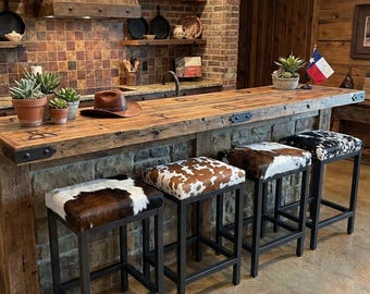 Tabouret de bar en cuir de vachette véritable et acier sur mesure, à utiliser avec un bar ou un plan de travail - FP