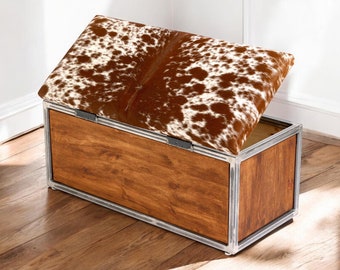 Stunning cowhide and timber chest ottoman - Handmade in a colour of your choice - CO