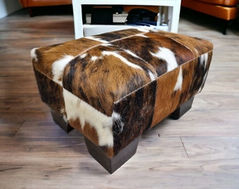 Taburete otomano de patchwork de piel de vaca, decoración rústica para el hogar, mueble reposapiés - FS