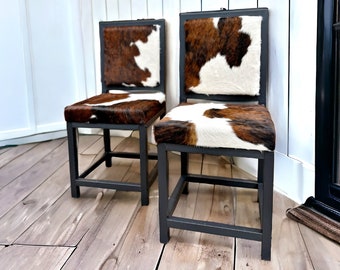 Genuine Cowhide Dining Chair | Black steel frames and genuine cowhide upholstery